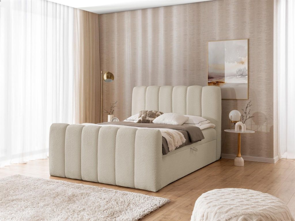 Boxspringbett Schlafzimmerbett DENIS PREMIUM 120x200cm Stoff Catch Me Sand