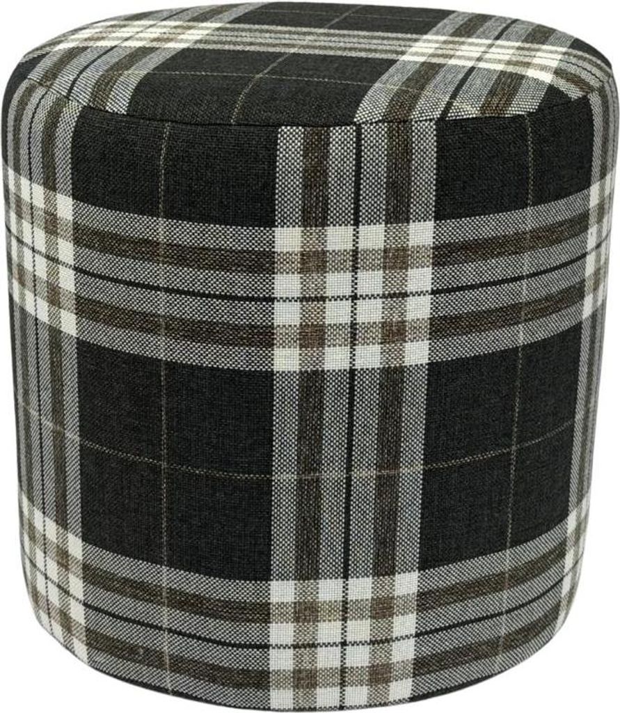 LOBOX Hocker 40x40 cm rund gepolstert – Sitzhocker aus Flechtstoff im Karomuster – Graphit
