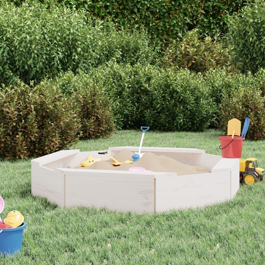 "2026 Promotion" Sandkasten mit Sitzen Weiß Achteck Massivholz Kiefer - Sandkästen CC29125
