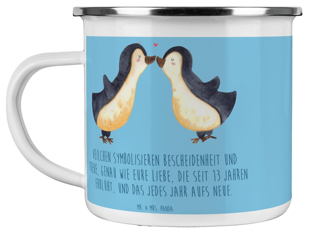 Mr. & Mrs. Panda Pott 13. Hochzeitstag Veilchenhochzeit - Sky Blue - Geschenk, Ehejubiläum, Teetasse, Emaille Becher, Haferl, Treue, Tasse, Heirat...
