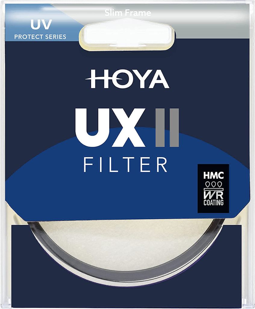 The image shows the packaging of a Hoya UV filter.
