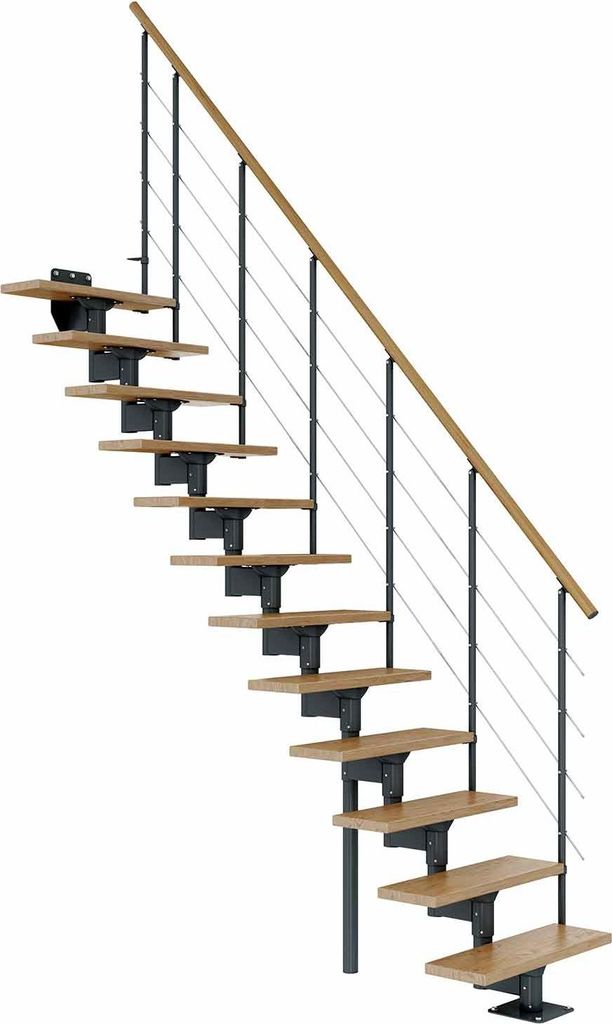 Dolle Mittelholmtreppe Boston 228-300cm Geschosshöhe Geradelaufend in Eiche/Anthrazit