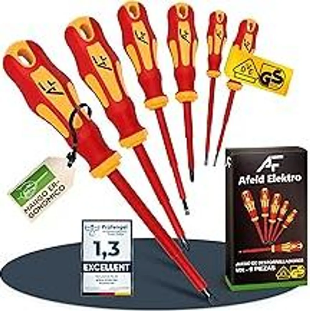 Set di cacciaviti magnetici Afeld Elektro VDE - 6 pezzi - 2 a croce - 4 a taglio - isolati fino a 1000 V - Realizzati in acciaio S2 di qualità industriale
