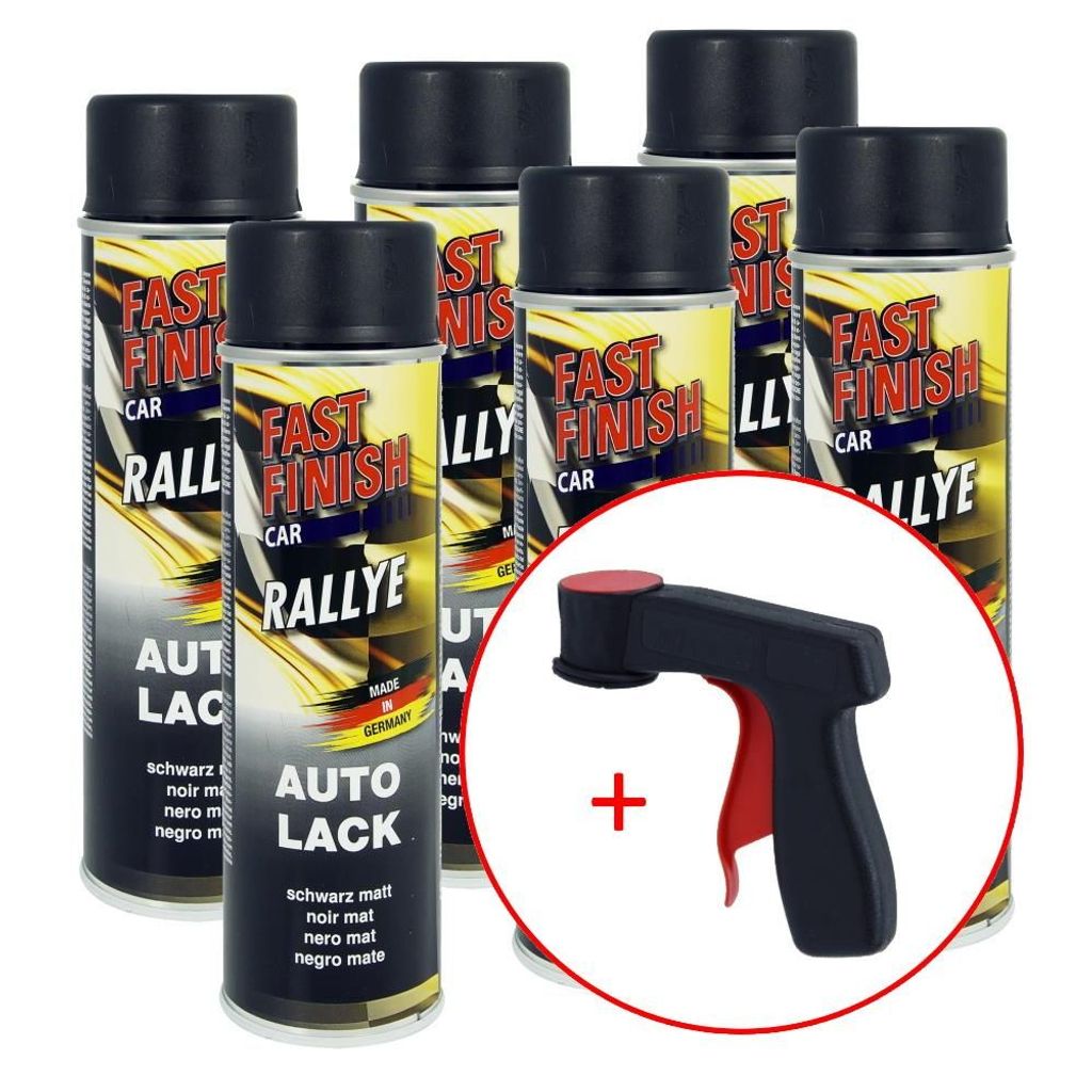FastFinish Fast Finish Rallye Lack schwarz matt 6x 500 ml. + 1 Spraydosen Handgriff