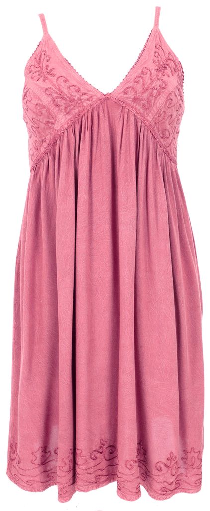 Besticktes Boho Sommerkleid, Midikleid, Indisches Knielanges Hippie Kleid - Pink, Damen, Viskose, Kleider