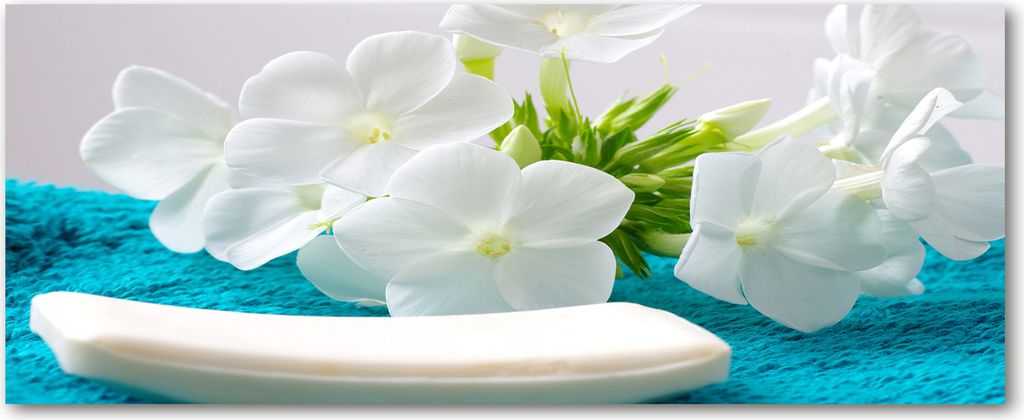 Tulup Leinwandbild - 125x50 cm - Wandkunst - Drucke auf Leinwand - Leinwanddruck - Blumen & Pflanzen - Blau - Weiße Blumen Spa