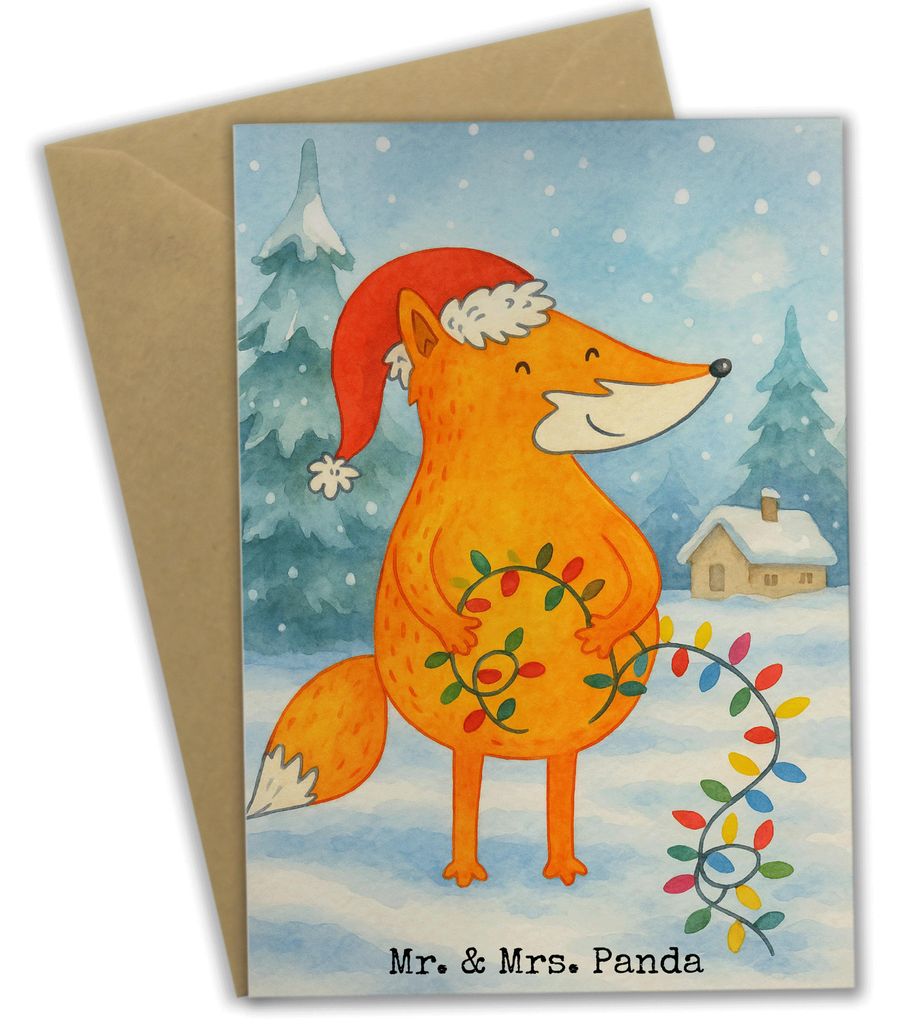 Mr. & Mrs. Panda Glückwunschkarte Fuchs Weihnachten Design - Weiß - Geschenk, hochzeitskarten, einladungskarten, Nikolaus, Heiligabend, Weihnacht...