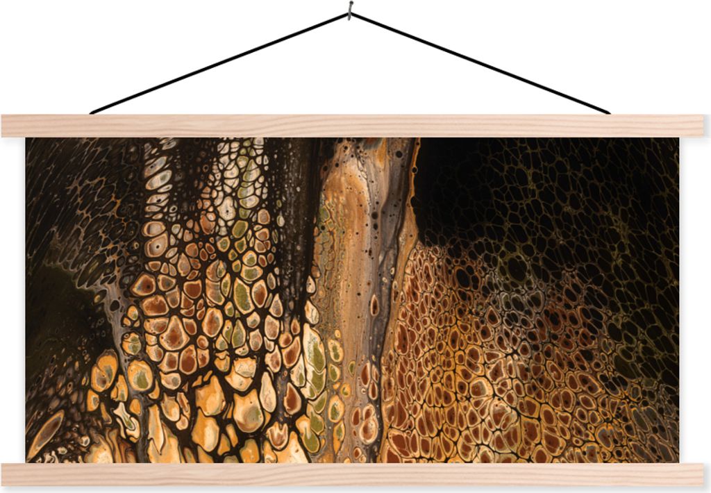 MuchoWow Textilposter Farbe - Braun - Farbe gießen 60x30 cm mit holzfarbenen Rahmen - Dekoration
