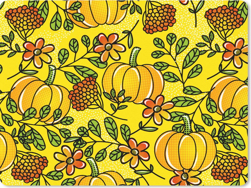 MuchoWow Mauspad Mousepad Kürbisse - Muster - Blumen 23x19 cm - Mousepads - Maus Mat - Pad - Mausunterlage - Schreibtischunterlage - Mauspad