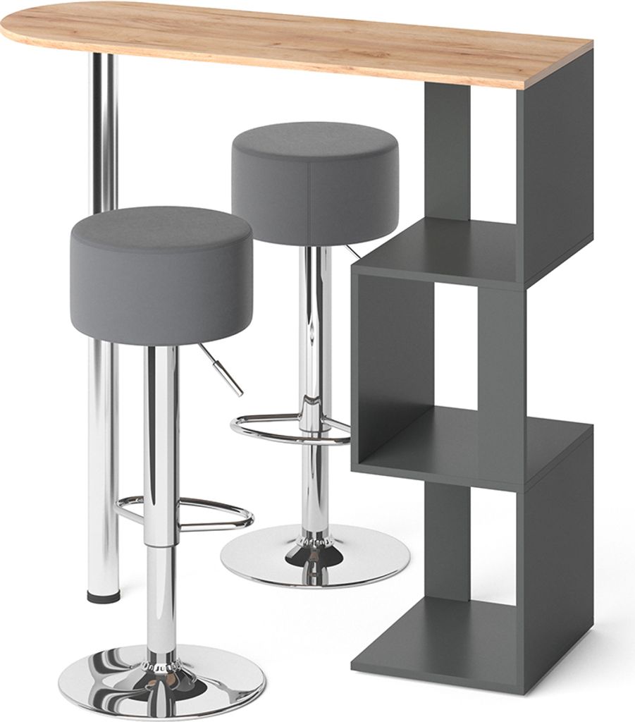 Bartisch-Set Vicco Vincent Goldkraft Eiche 113 x 39.8 cm mit 2 Barhockern, Model 34518