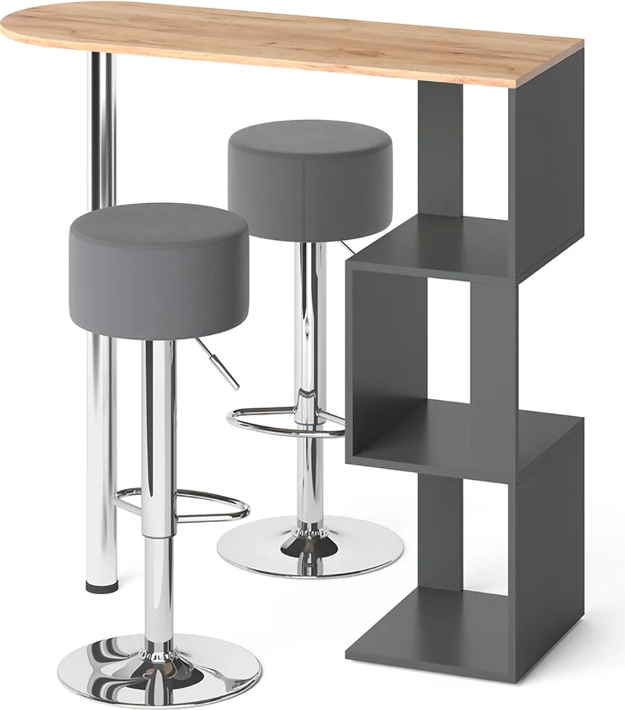 Mange-debout avec 2 Tabourets Vicco Vincent Chêne Doré pour Cuisine