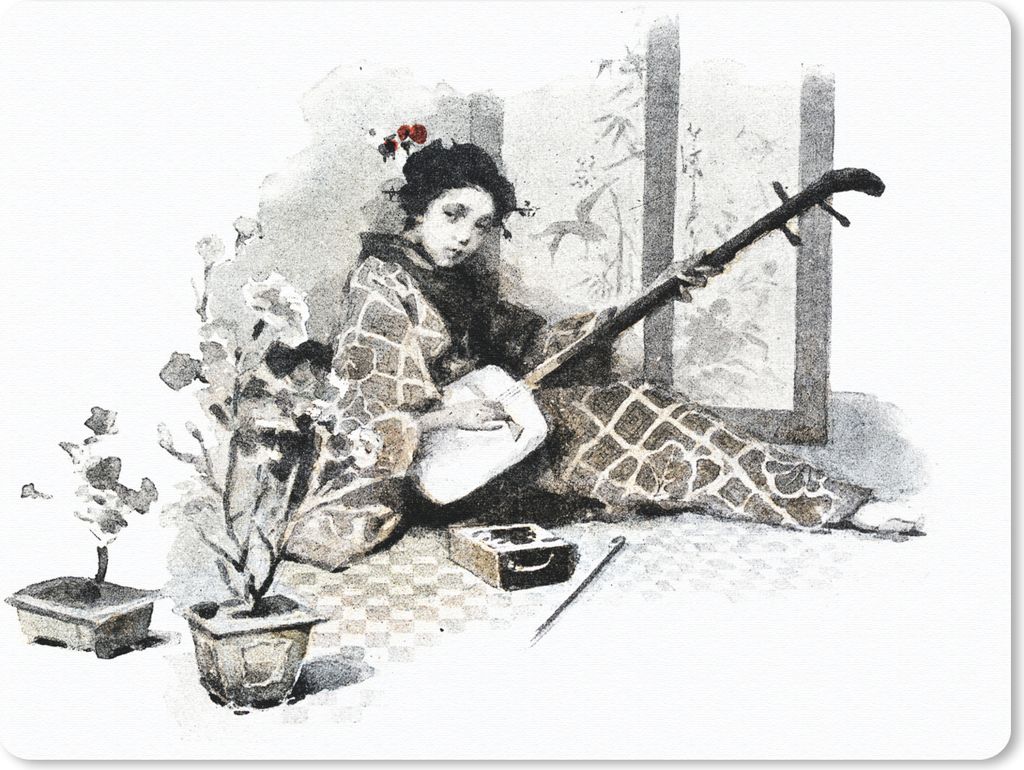 MuchoWow Mauspad Mousepad Dot print Aquarell Illustration Frau mit japanischer Gitarre 23x19 cm - Mousepads - Maus Mat - Pad - Mausunterlage - Sc...