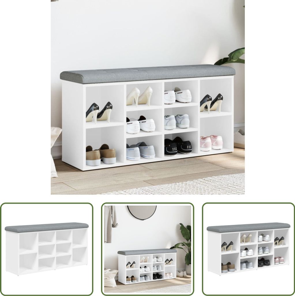 The Living Store Schuhbank Weiß 102x32x50 cm Holzwerkstoff