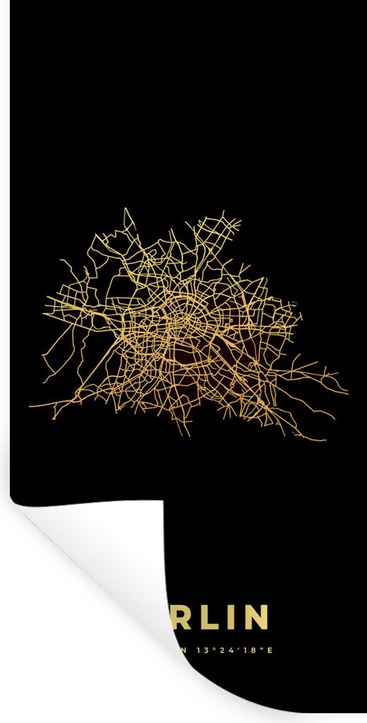 MuchoWow Wandtattoo Wandsticker Wandaufkleber Berlin - Gold - Stadtplan - Karte 80x160 cm Selbstklebend und Repositionierbar - Sticker - Dekorfolie