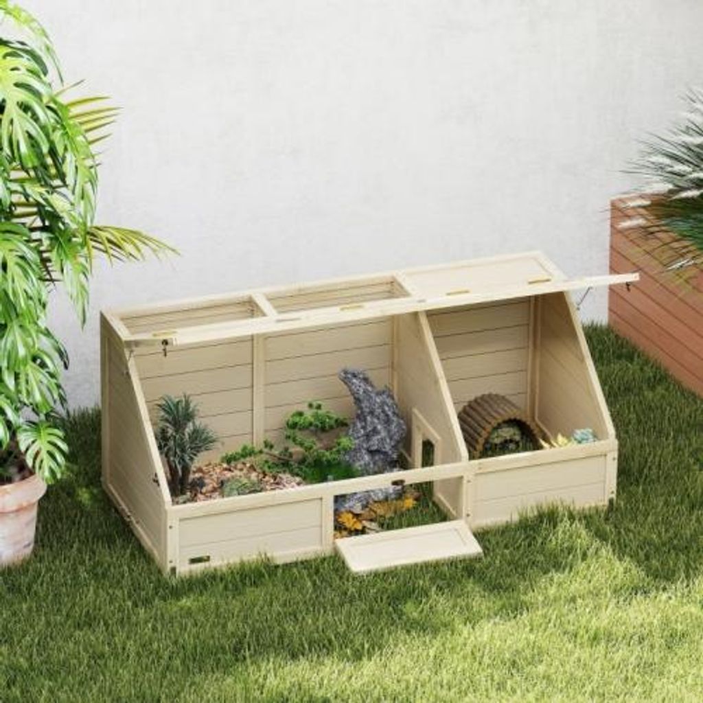 Schildkroetenbox 120x55x50 cm Outdoor Gehege Bodenlos Leicht Zu oeffnen Schildkroetenhaus Natur Holz