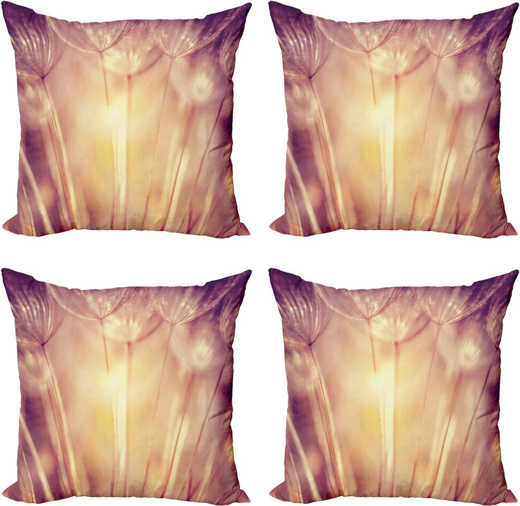 ABAKUHAUS Elfenbein Kissenbezug Set (4 Stück), Löwenzahn Blütenblätter Frühling, Moderner Doppelseitiger Digitaldruck, 60 cm x 60 cm, Peach Coral