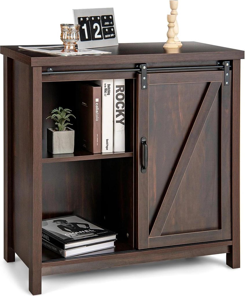 Sideboard - Küchen- und Buffetschrank - Schiebetüren - 4 Fächer - Industrieller Stil - 0,8 m - MDF/Spanplatte - Montage erforderlich - Braun