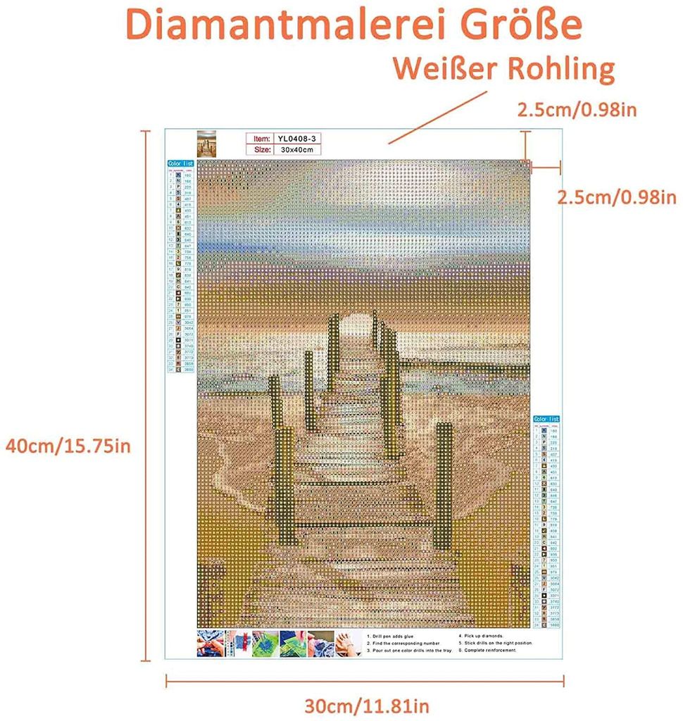 5D Diamond Painting Set – Buntes Motiv 30x90 Cm, Mit Rund-Diamanten, Werkzeug & Leinwand, DIY-Kit Für Erwachsene & Kinder