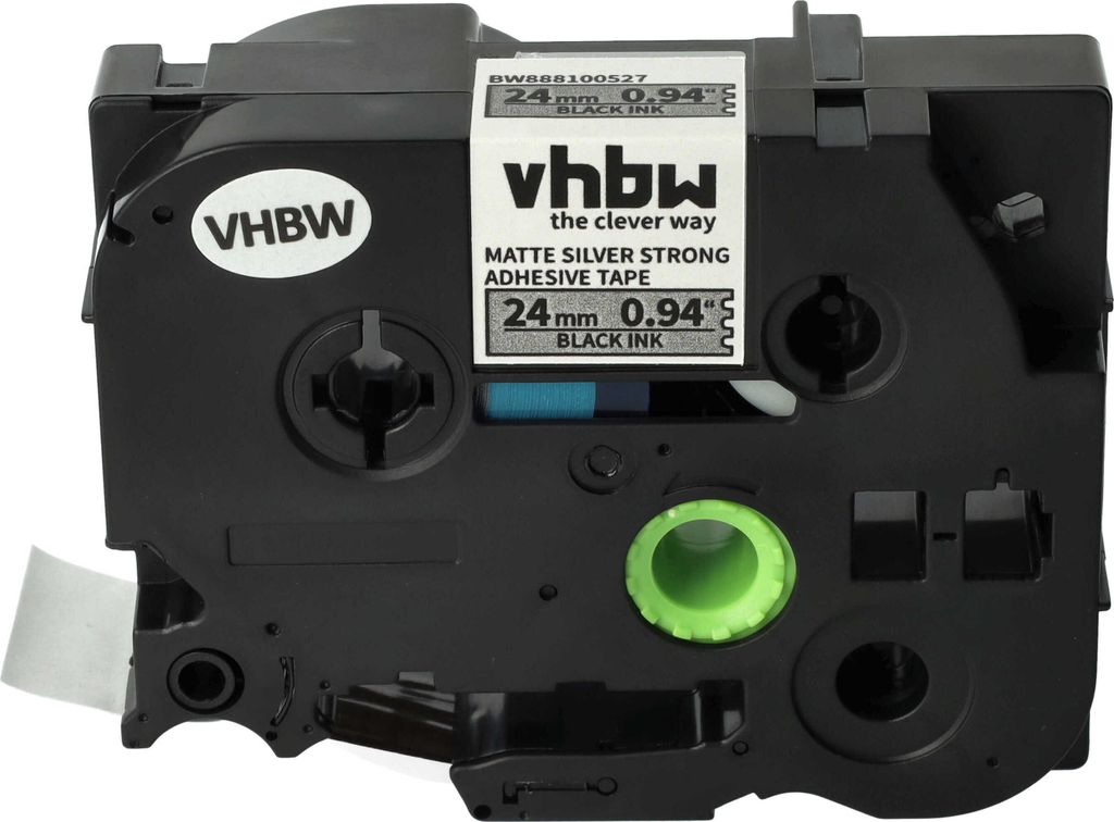 vhbw Schriftband-Kassette kompatibel mit Brother PT E550W, E500, RL700S Etiketten-Drucker 8m x 24mm Schwarze Schrift auf Matt-Silber, Extra Stark