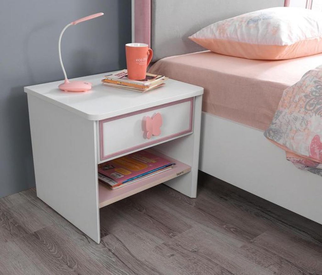 Kinderzimmer Set stilvolle Kinderbett Nachttisch Weiß Modern Möbel