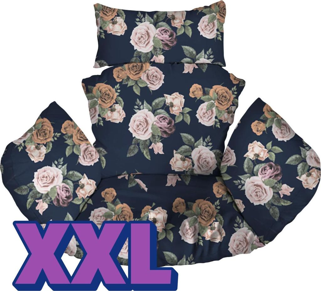 Hängesessel Kissen, XXL, Polster, Auflage für Polyrattan & Rattan Hängeschaukel, Rückenkissen für Hängesitz, Rosen [114]