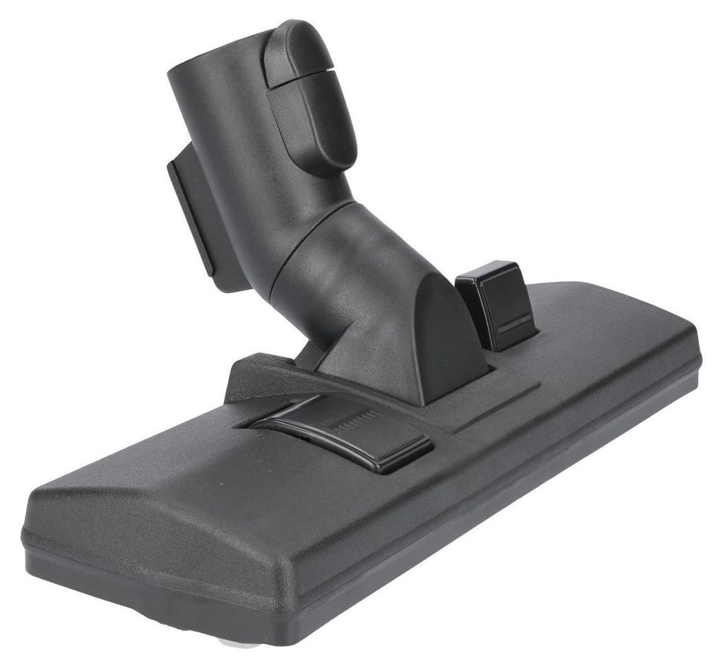 A black vacuum cleaner floor nozzle is shown against a white background.