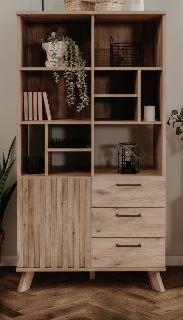 Highboard "Douro" in Schweden Eiche mit Relief Wohn- und Esszimmer Regalschrank 85 x 160 cm