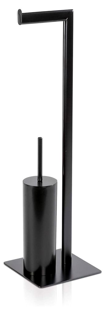 Toilettenbürsten- und Papierhalter aus beschichtetem Metall, 20 x 20 x 71 cm, Schwarz