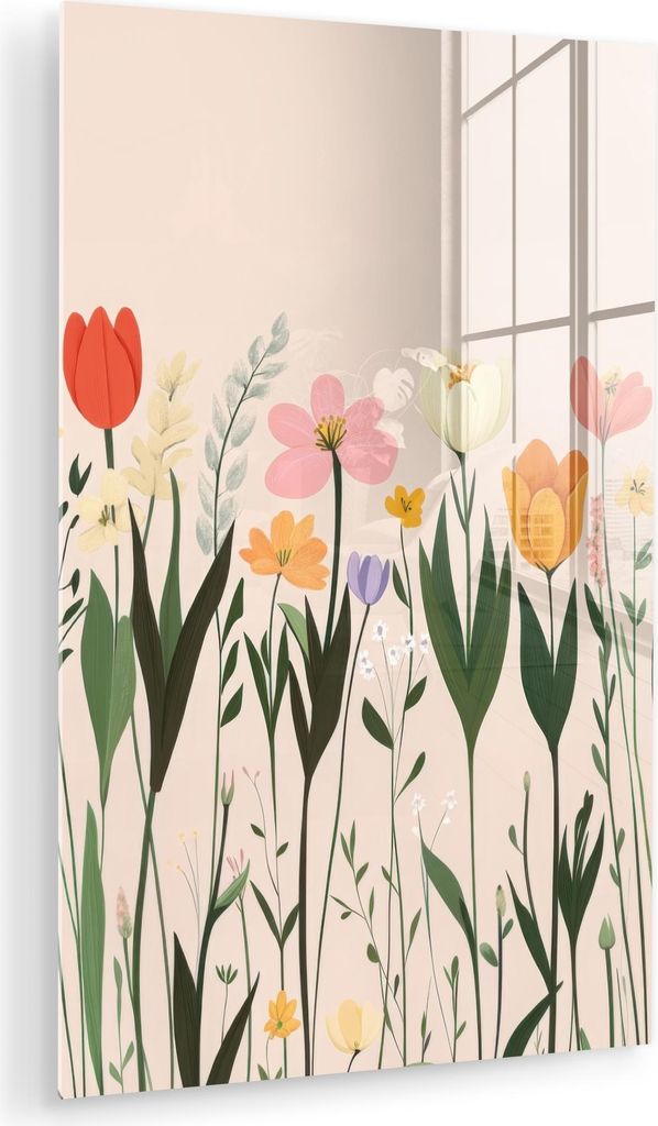 MuchoWow Glasbilder - Bilder auf Wandbild - Foto auf Glas Pastelltöne - Blumen - Illustration 60x90 cm Wanddekoration aus Glas - Acrylglasbild - A...