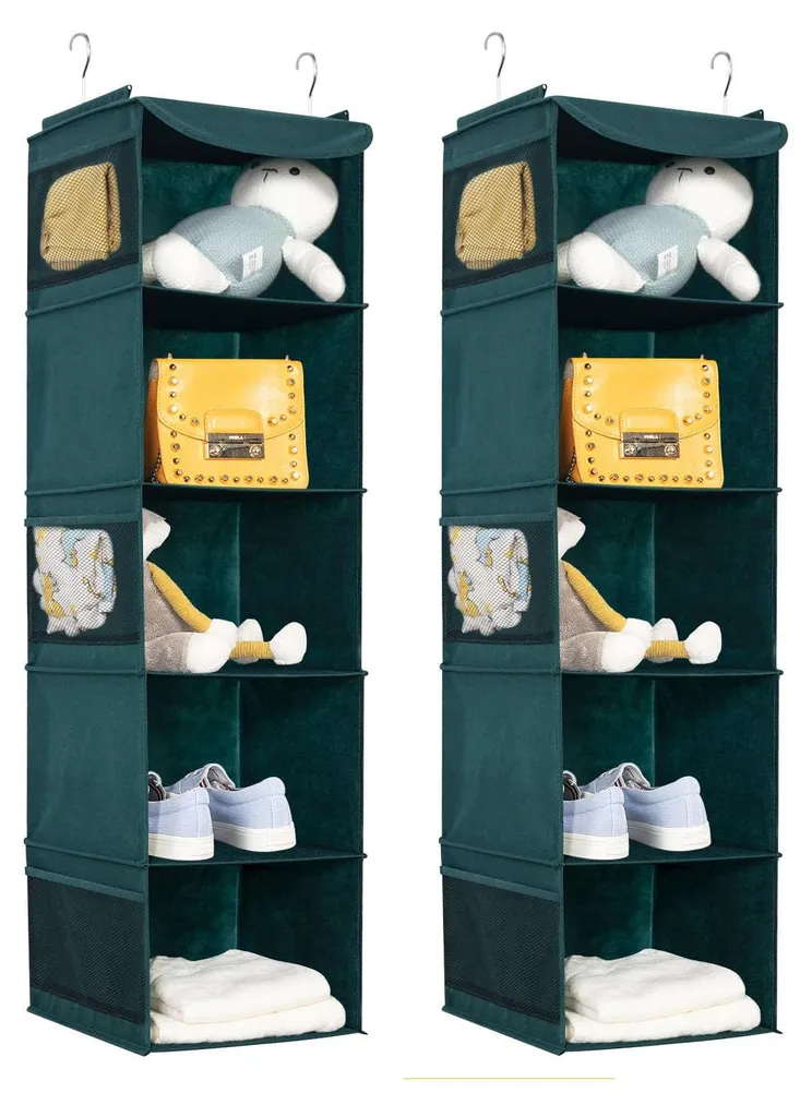 Rangement Suspendu 5 Compartiments Structure Fer Haute Résistance, Vert