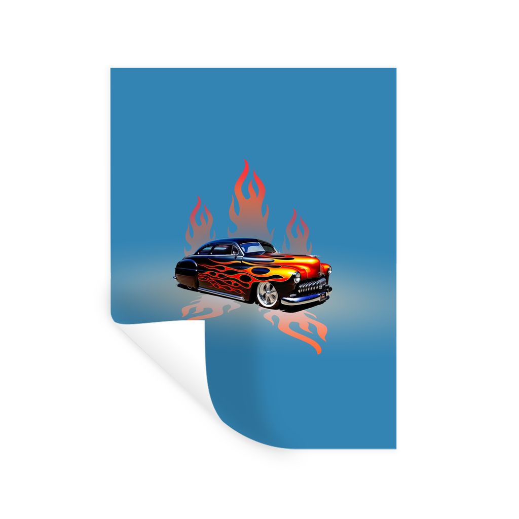 MuchoWow Wandtattoo Wandsticker Wandaufkleber Auto - Flammen - Feuer - Blau - Vintage 30x40 cm Selbstklebend und Repositionierbar - Sticker - Dek...