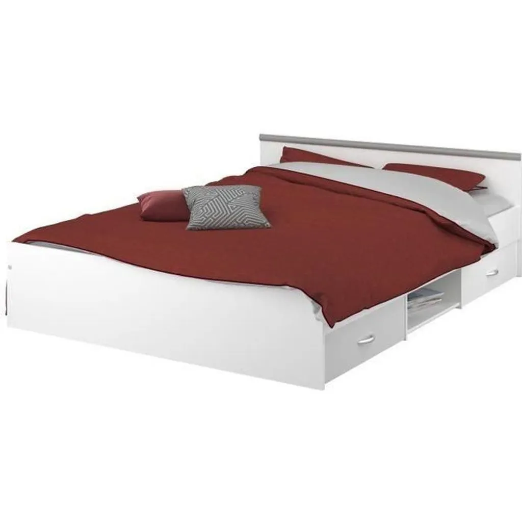 Lit 2 places blanc mat 140 x 200 cm - Idéal pour studio ou chambre