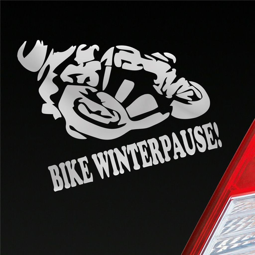 Auto Aufkleber Motorrad Bike Winterpause! Moped Bike Mopped 11x10 cm Silber Sticker Heckscheibenaufkleber