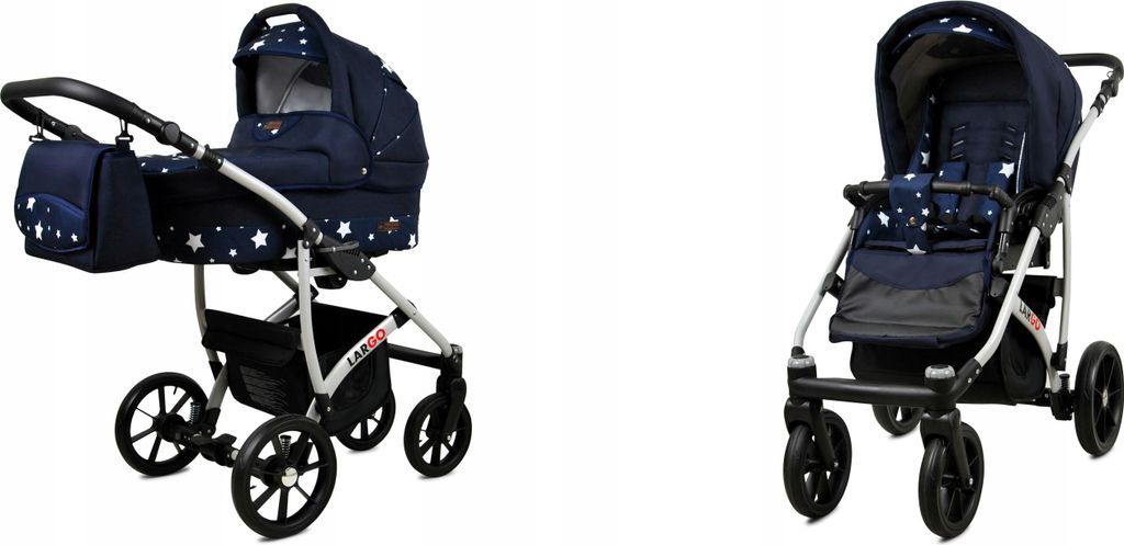 BabyLux Largo | 2in1 Kinderwagen Set | Navy Blue Star | Kombikinderwagen | Kinderwagenset | Bug