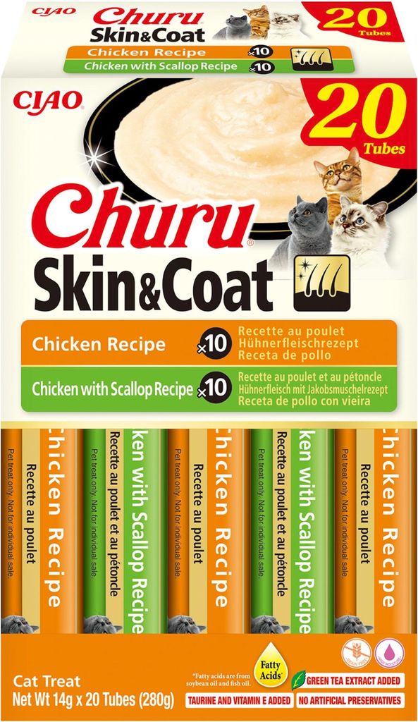 INABA Skin&Coat, pollo – alimento para gatos – 20 unidades Imagen del producto 