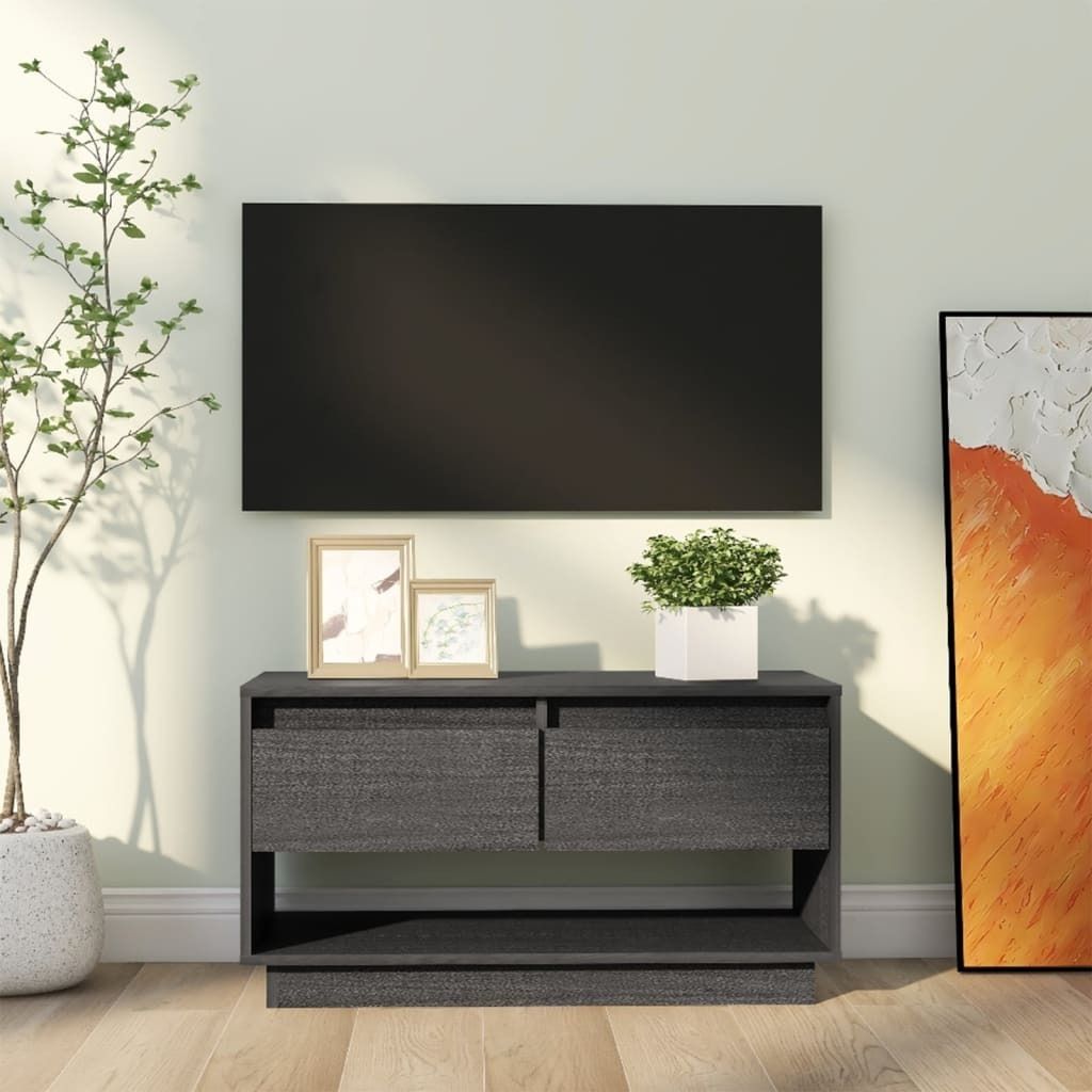 The Living Store TV-Schrank Grau 74x34x40 cm Massivholz Kiefer