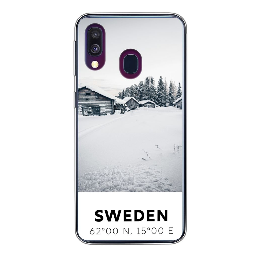 MuchoWow Handyhülle Schutzhülle Hülle für Samsung Galaxy A40 Schweden - Schnee - Bäume Silikon Softcase Handy Hülle - Handy-Tasche