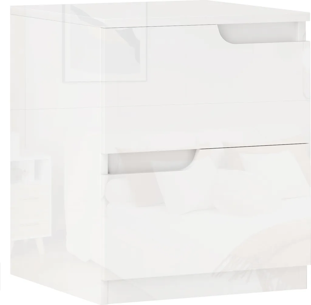 Table de Nuit Blanc Brillant 40 cm, Meuble de Chambre 2 Tiroirs Laqués