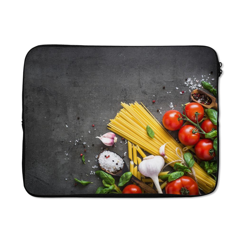 MuchoWow Laptop Hülle 15 Zoll Nudeln - Kräuter - Tomate - Gewürze - Rustikal Laptoptasche - Laptoptasche - Sleeve - Rundum-Schutz