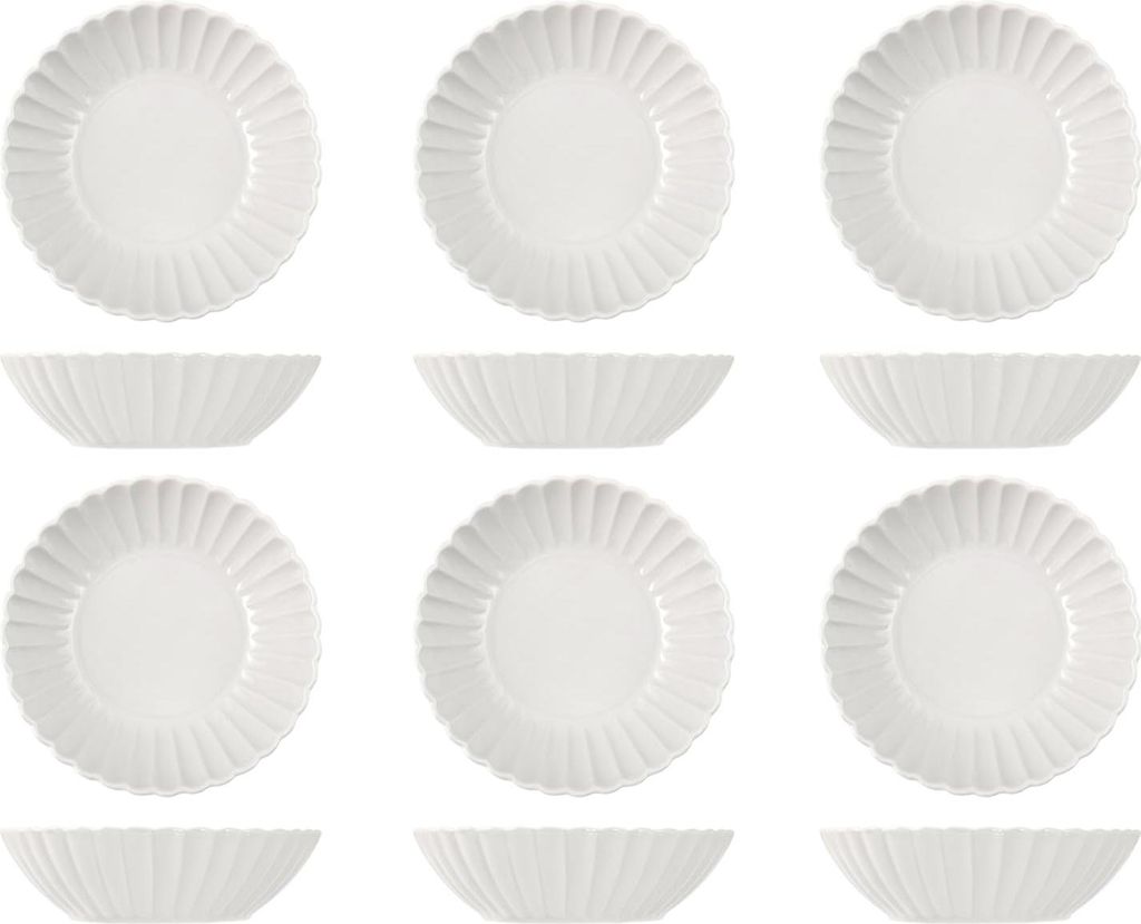 H&H Set mit 6 tiefen Tellern aus weißem Lotus, 18 cm
