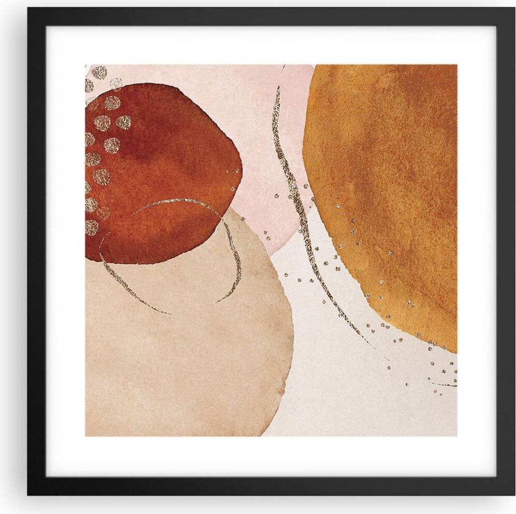 Gerahmtes Poster - Schwarzer Rahmen - Orange Abstraktion Flecken - 40x40 cm - Wand Bild - Wanddeko - Wandbilder - Kunstposter - Wandposter - Bilder...