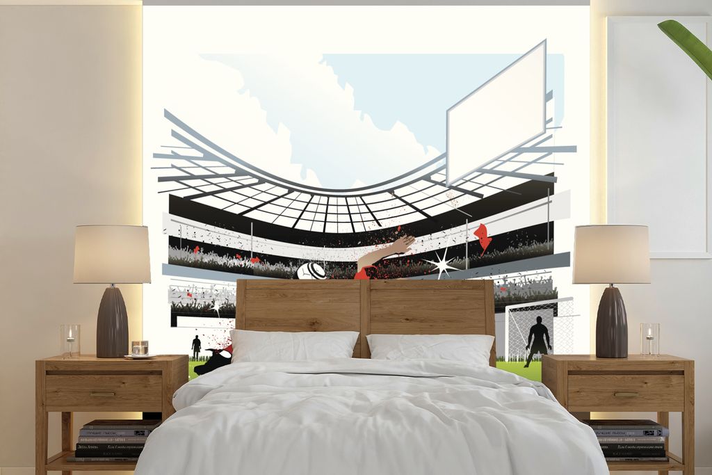 MuchoWow Fototapete für Wohnzimmer oder Schlafzimmer Wandtapete Vinyl Motivtapete Eine Illustration einer Aufnahme im Fußballstadion - 240x240 ...