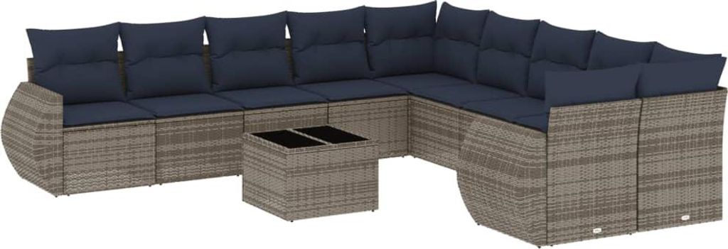 11-teiliges Gartensofa-Set mit Kissen, grau, Polyrattan