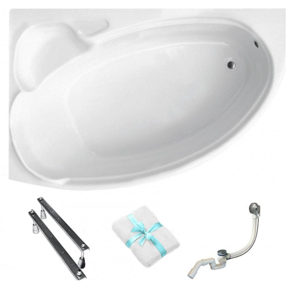 Aqua For You | Besco Asymmetrische Badewanne Finezja Nova - Eckbadewanne – 155x95 Cm - Antibakterielle Beschichtung - Mit Siphon Und Füßen - Acryl
