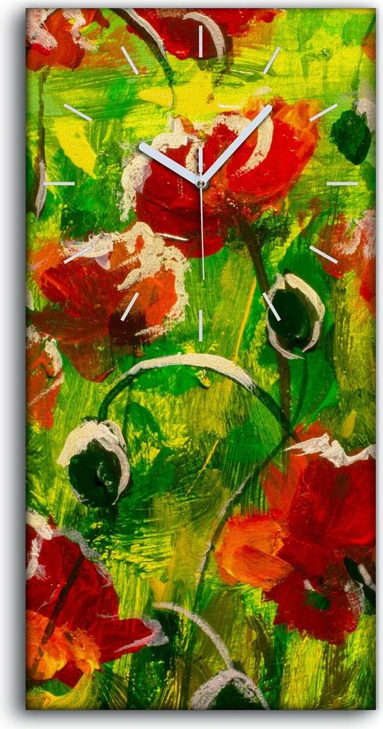 Dekor Leinwand Uhr Wandbilder Kunstdruck 30x60 Mohnfeld und Berge Kunst - weiße Hände