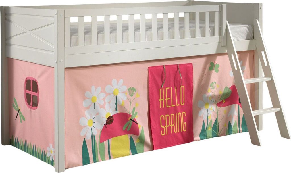 Kinderbett Karyl 208x114x135 Massivholz Weiß Textilset Spring 1