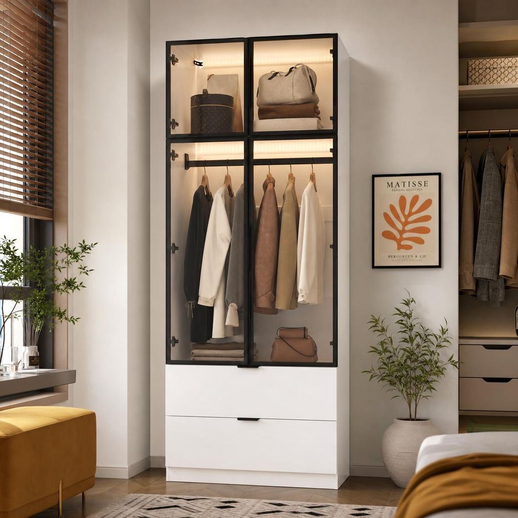 Kleiderschrank Weiß Hochglanz 90x50x220cm, Produktbild 