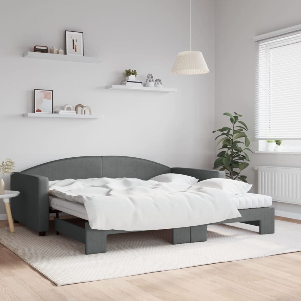 Maison Exclusive - Tagesbett Ausziehbar mit Matratzen Dunkelgrau 100x200 cm Stoff