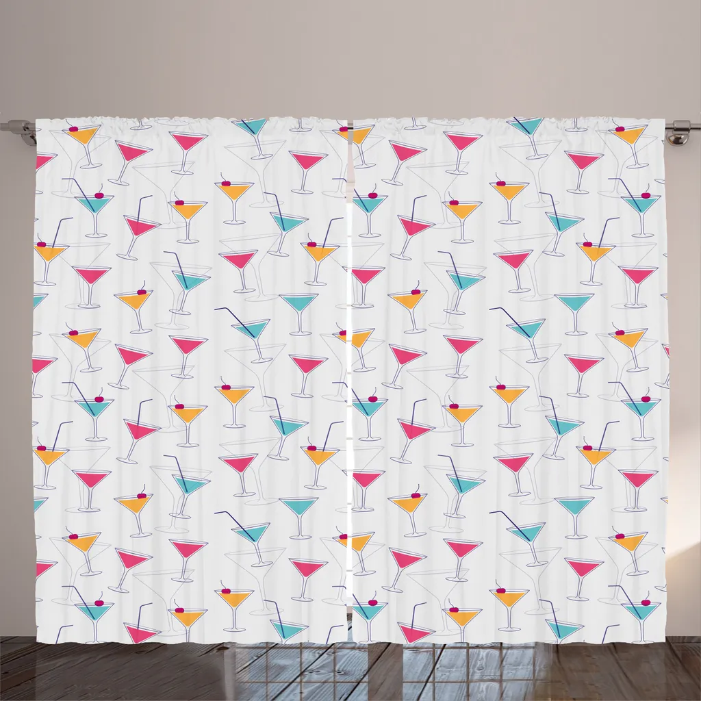Rideau décoratif taupe motifs cocktails avec crochets et boucles 225