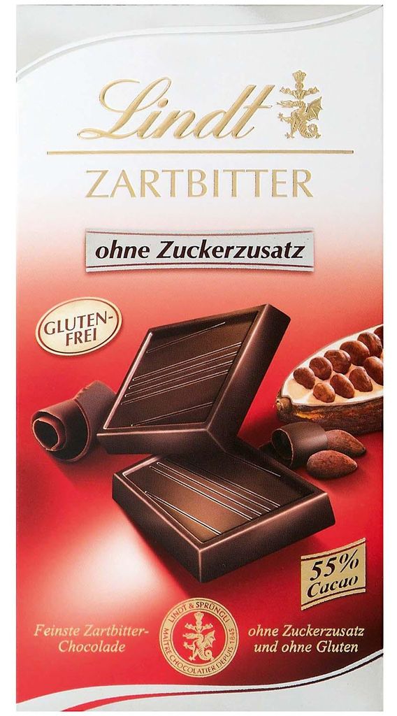 Lindt Zartbitter ohne Zuckerzusatz Tafel 100g Produktbild 